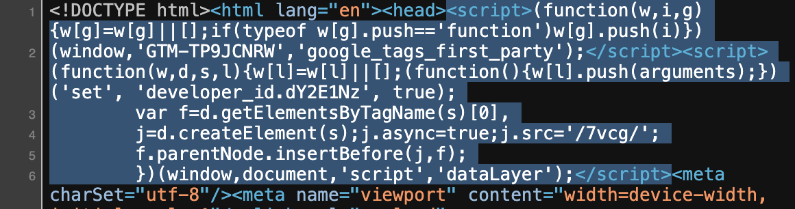 A Google Tag Manager code snippet Cloudflare inserts into all pages