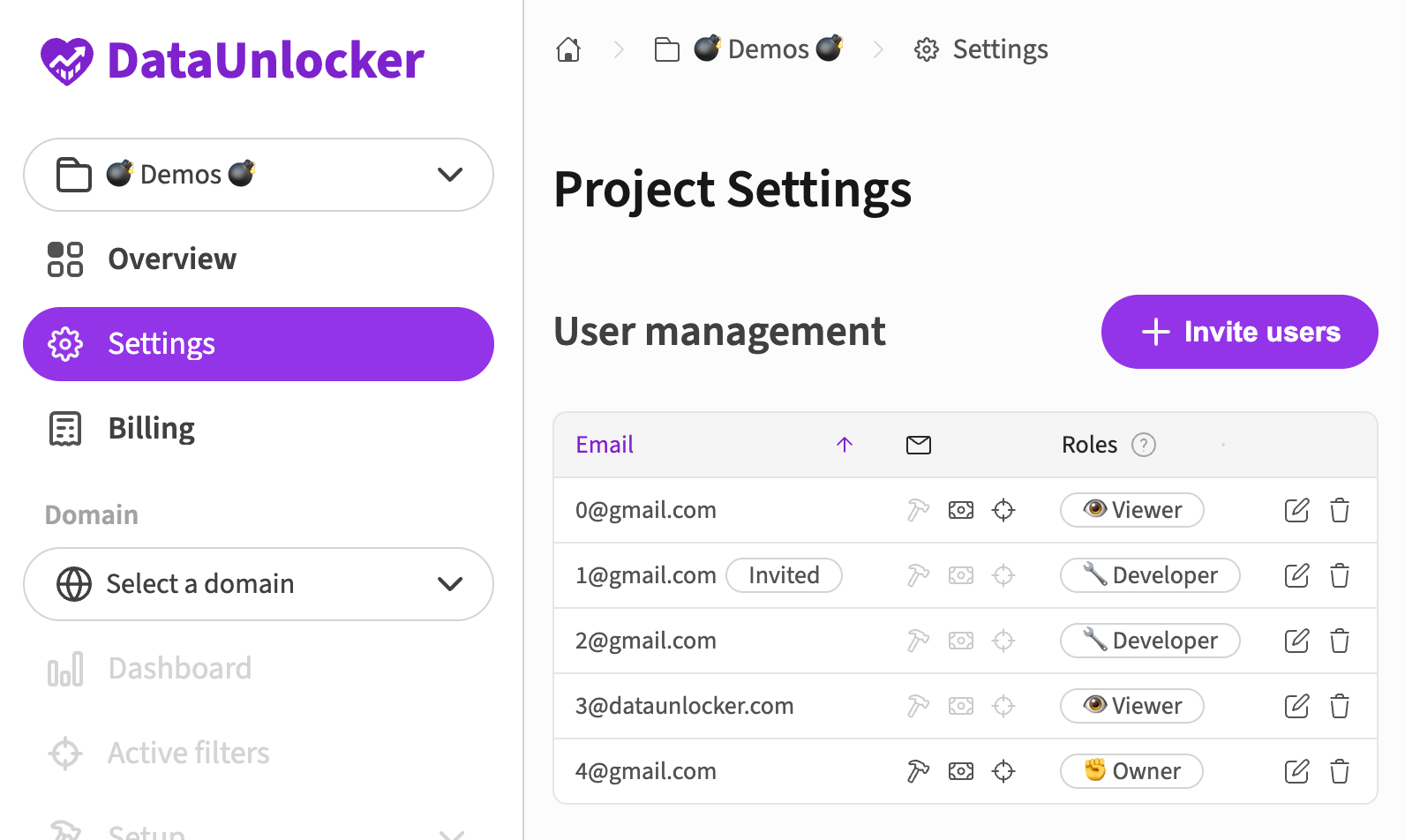 DataUnlocker's project user management